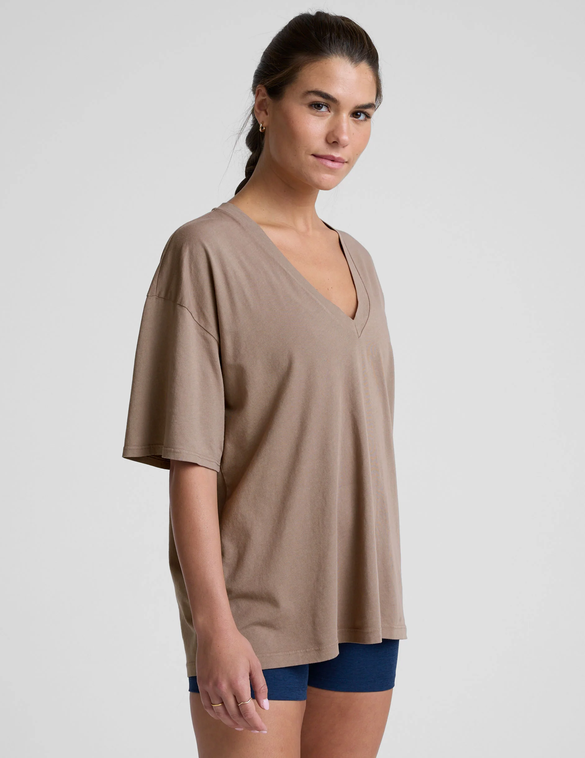 Oversized V-neck Cotton Tee - Image 2