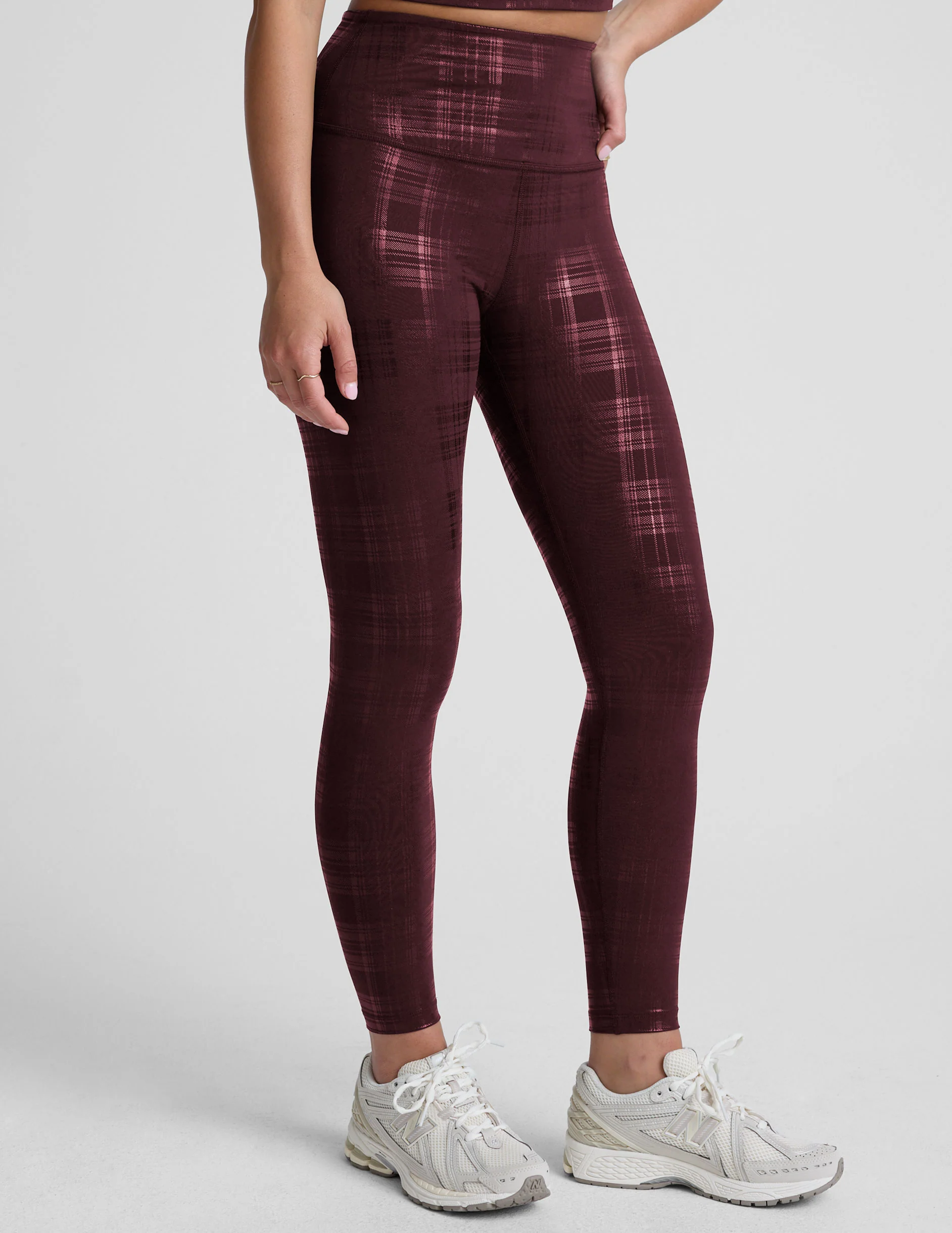 Plaid Foil Burgundy High Waisted Midi Legging - Image 3