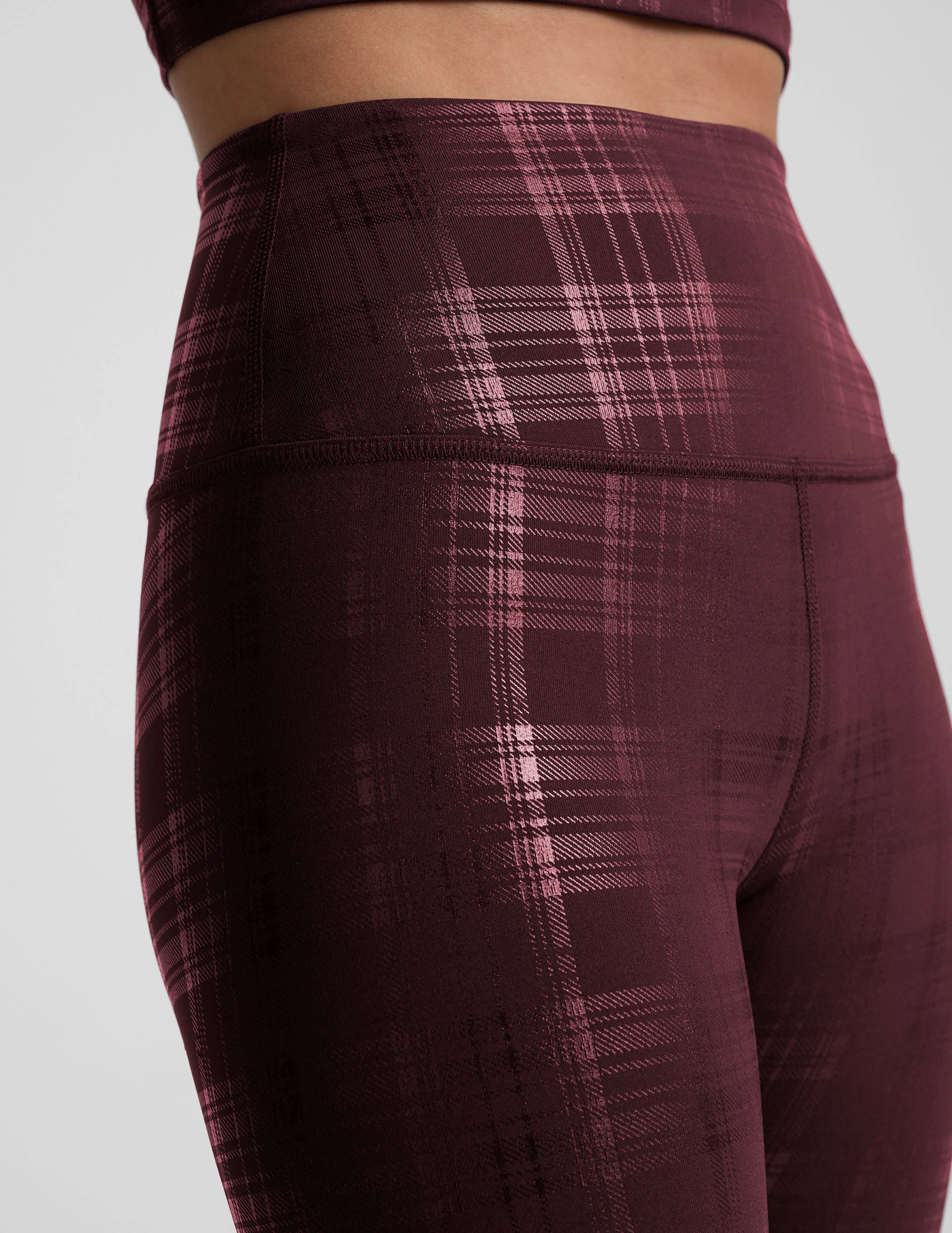 Plaid Foil Burgundy High Waisted Midi Legging - Image 5